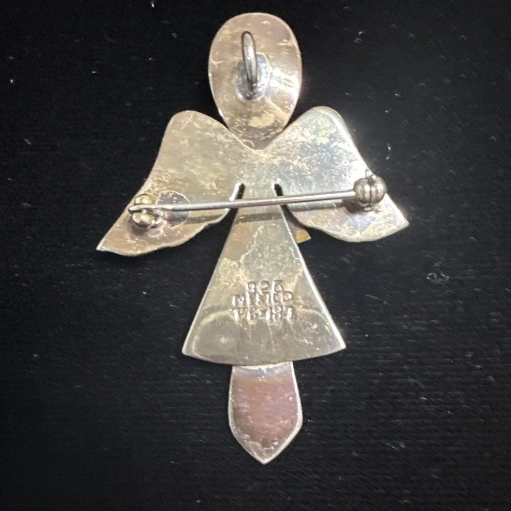 Sterling‎ Silver Spoon Angel Brooch Pendant Mexico 925  2.5 X 1.75 Inches